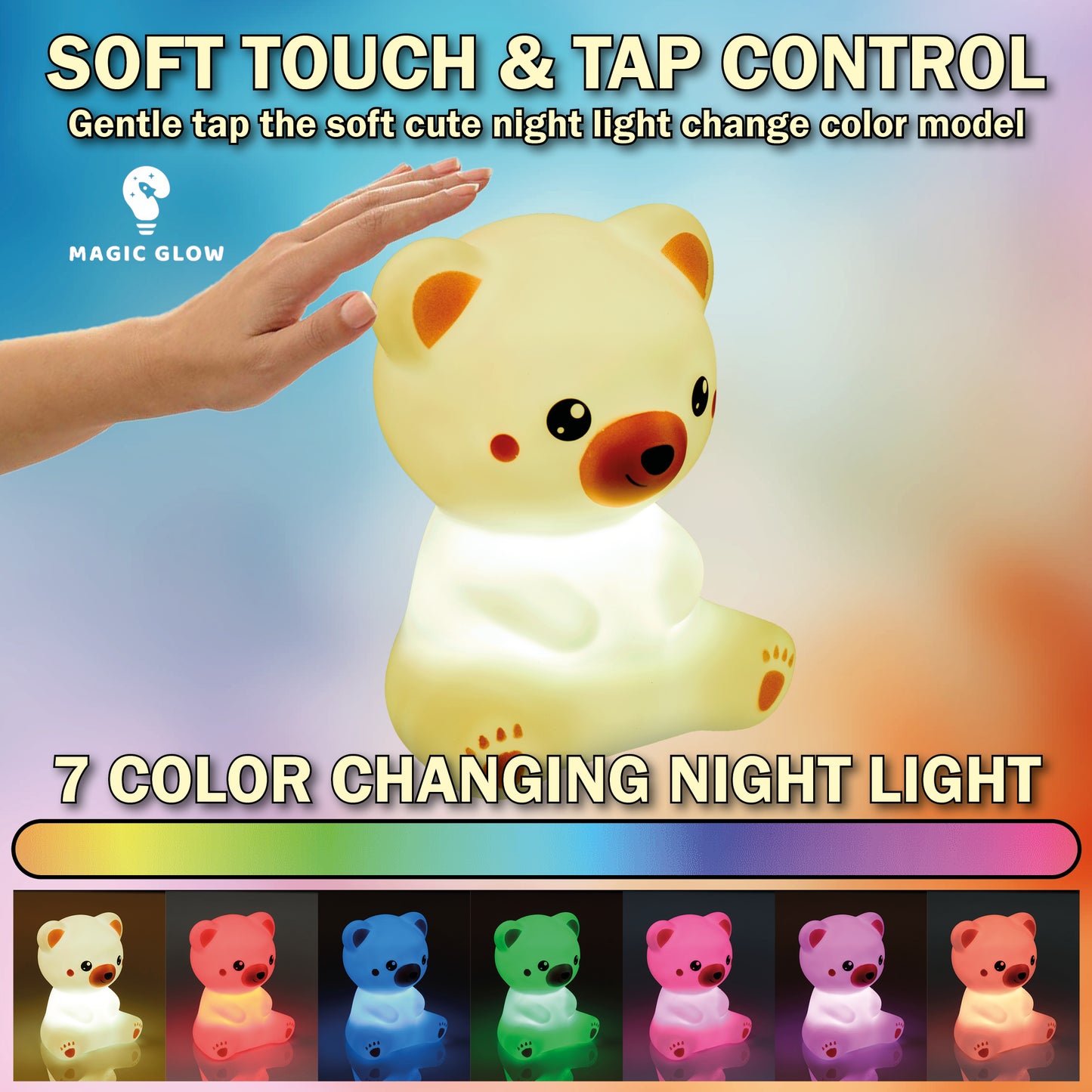 Squishy Light “Charly” Orsetto – Lampada LED soffice per bambini | MAGIC GLOW
